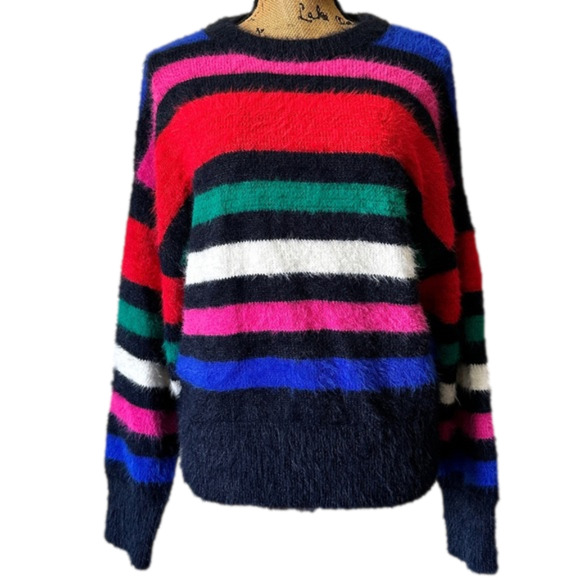 a new day Sweaters - Women's‎ Striped Multi Color Sweater Medium NWT Soft & Fuzzy